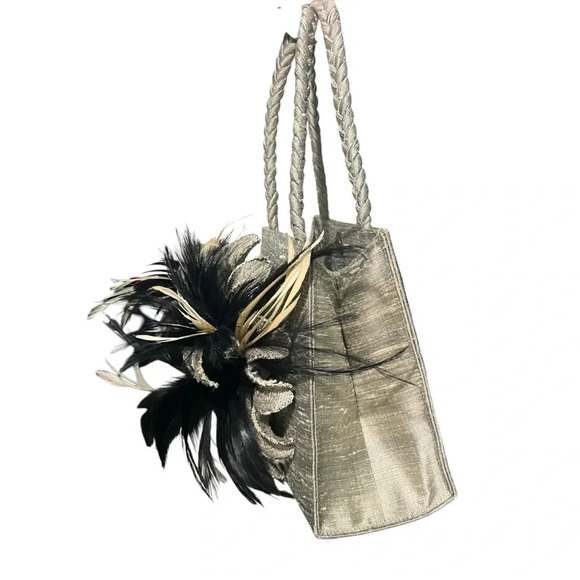 Mother Plucker silk real feathers oil slick coquette mini bag purse 20’s whimsy - Picture 9 of 12